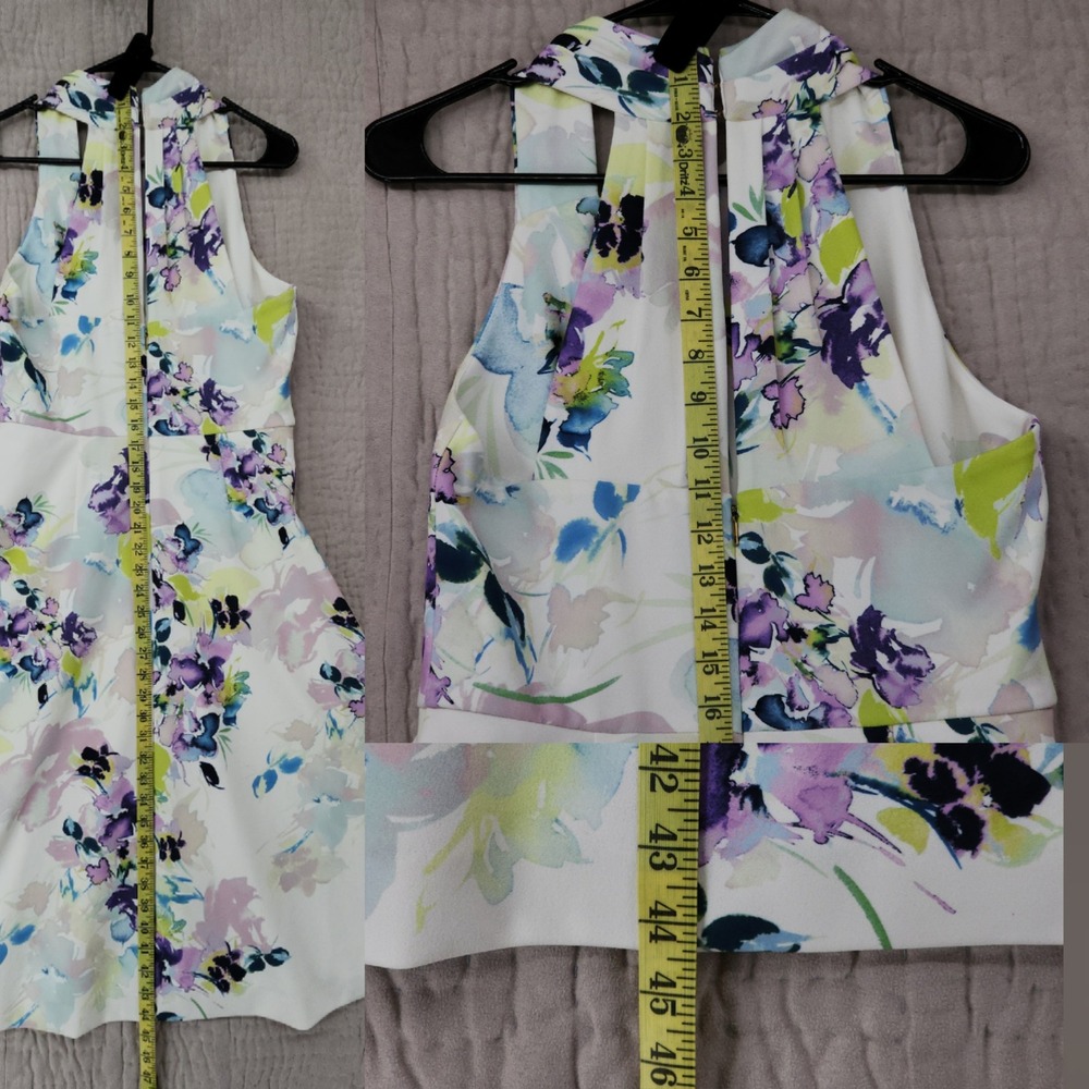 Donna Karan Dress 6 Midi Fit Flare Floral White Purple Watercolor Swing Spring - Picture 8 of 13